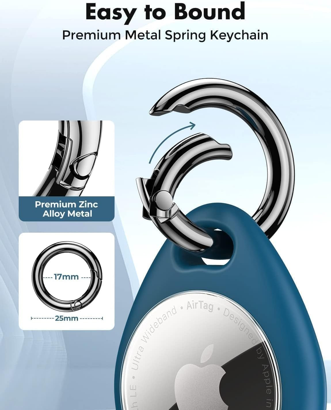 360° Protective Case for AirTag (1st & 2nd Generation) - 4 Pack TPU Full Cover Keyring Holder with Premium Zinc Alloy Spring Clip, Scratch-Resistant Design for Keys, Bags, and Luggage