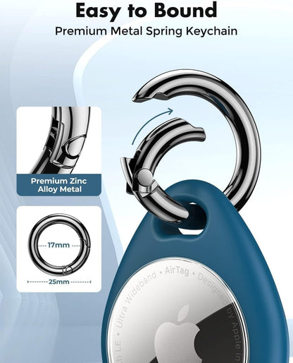 360° Protective Case for AirTag (1st & 2nd Generation) - 4 Pack TPU Full Cover Keyring Holder with Premium Zinc Alloy Spring Clip, Scratch-Resistant Design for Keys, Bags, and Luggage