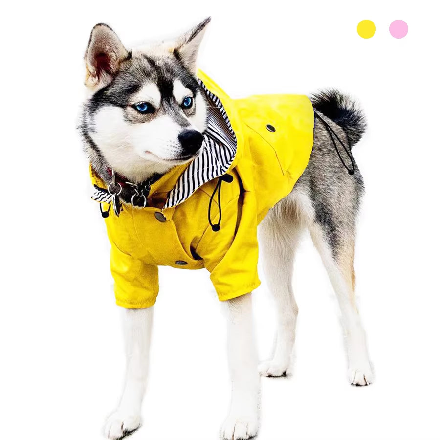 Waterproof Windproof Dog Coat for Small to Large Breeds - Rain Jacket and Sport Hoodie in Pink and Yellow