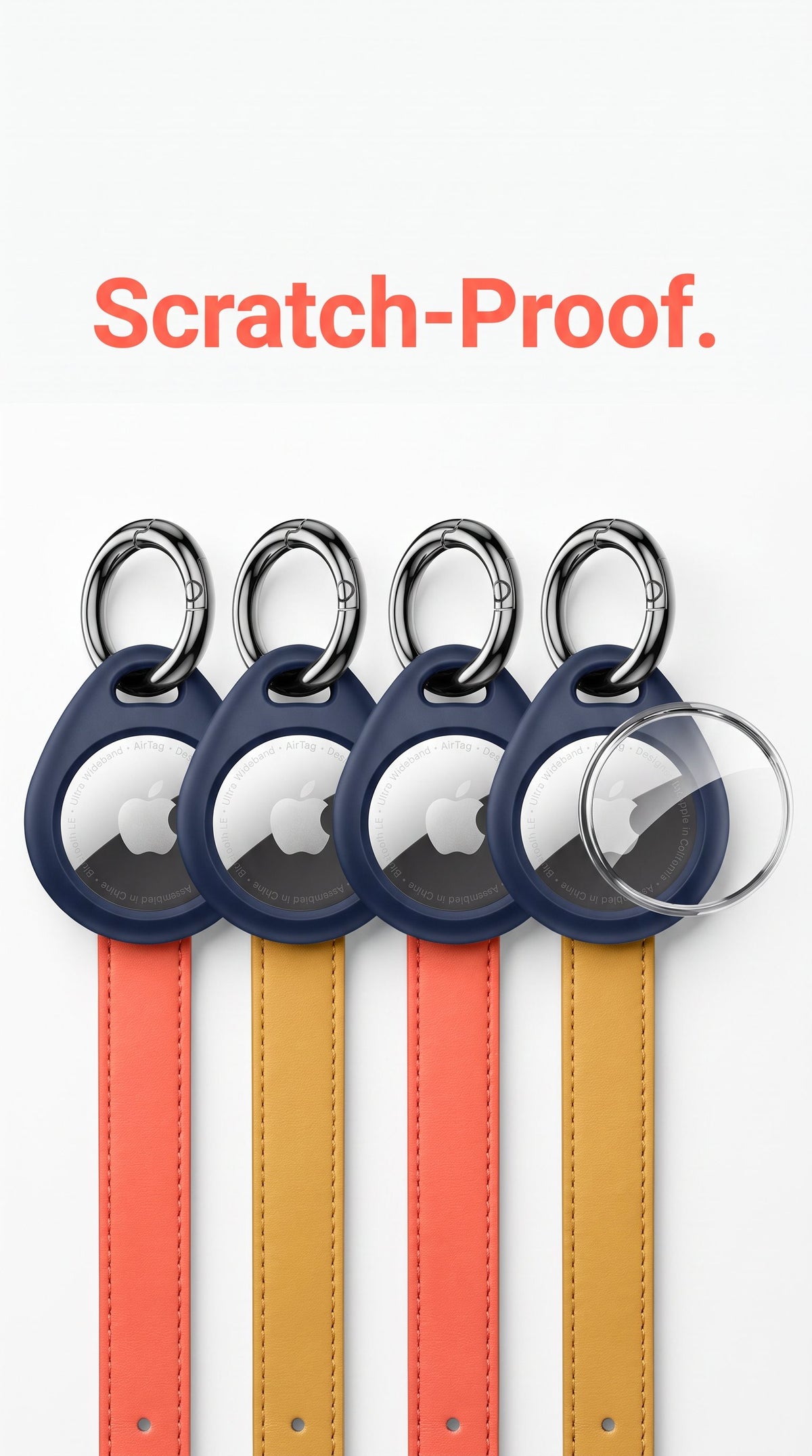 360° Protective Case for AirTag (1st & 2nd Generation) - 4 Pack TPU Full Cover Keyring Holder with Premium Zinc Alloy Spring Clip, Scratch-Resistant Design for Keys, Bags, and Luggage