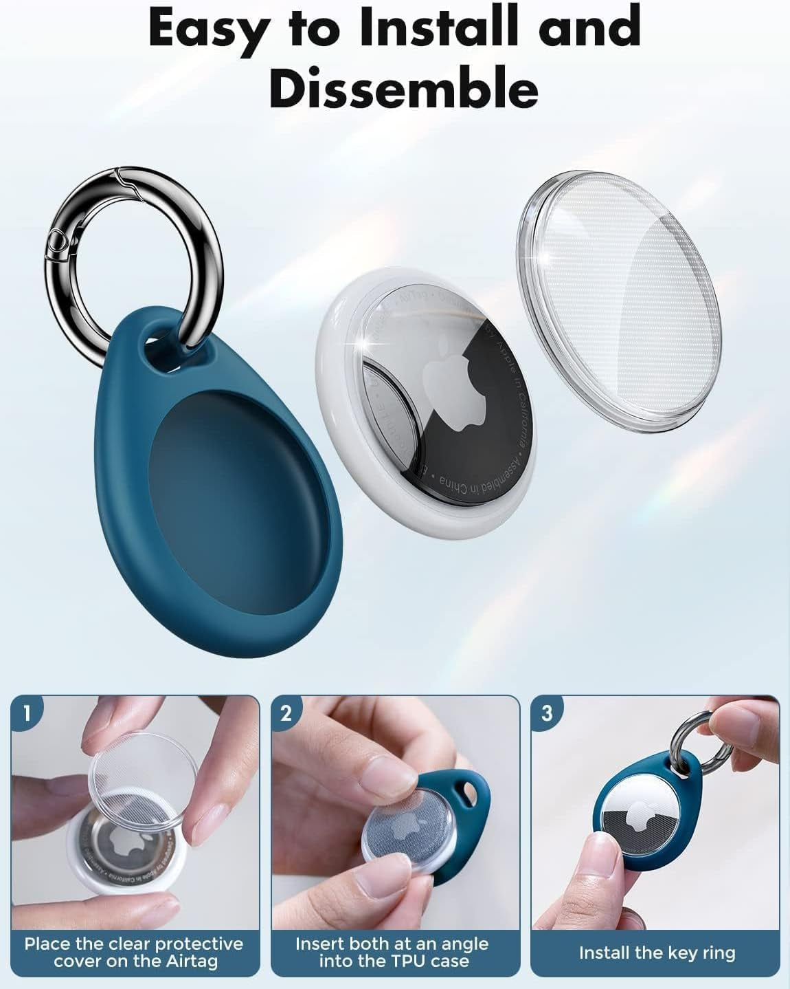 360° Protective Case for AirTag (1st & 2nd Generation) - 4 Pack TPU Full Cover Keyring Holder with Premium Zinc Alloy Spring Clip, Scratch-Resistant Design for Keys, Bags, and Luggage