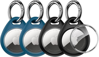 360° Protective Case for AirTag (1st & 2nd Generation) - 4 Pack TPU Full Cover Keyring Holder with Premium Zinc Alloy Spring Clip, Scratch-Resistant Design for Keys, Bags, and Luggage